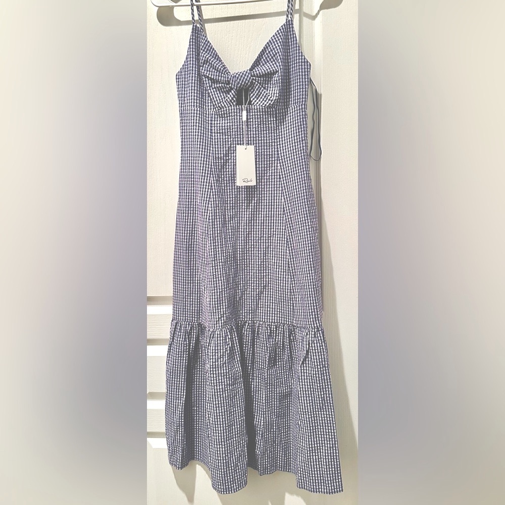 NWT Rails Maeve Navy Lilac Gingham Dress w Front Cutout - Picture 2 of 9